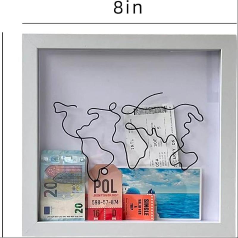 Ticket Storage Box Postcard Souvenir Money Box Map Frame Coin Bank Ticket Holder Display Case Collectible Ornament Small Size 20cm X Cm Large Size 30cm X 30cm