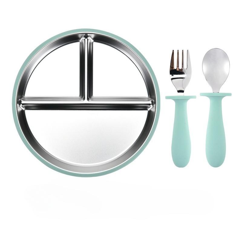 Stainless Steel Plate Children's Supplementary Food Tableware Silicone Suction Cup Anti-drop Insulation Food Grade Grid Plate