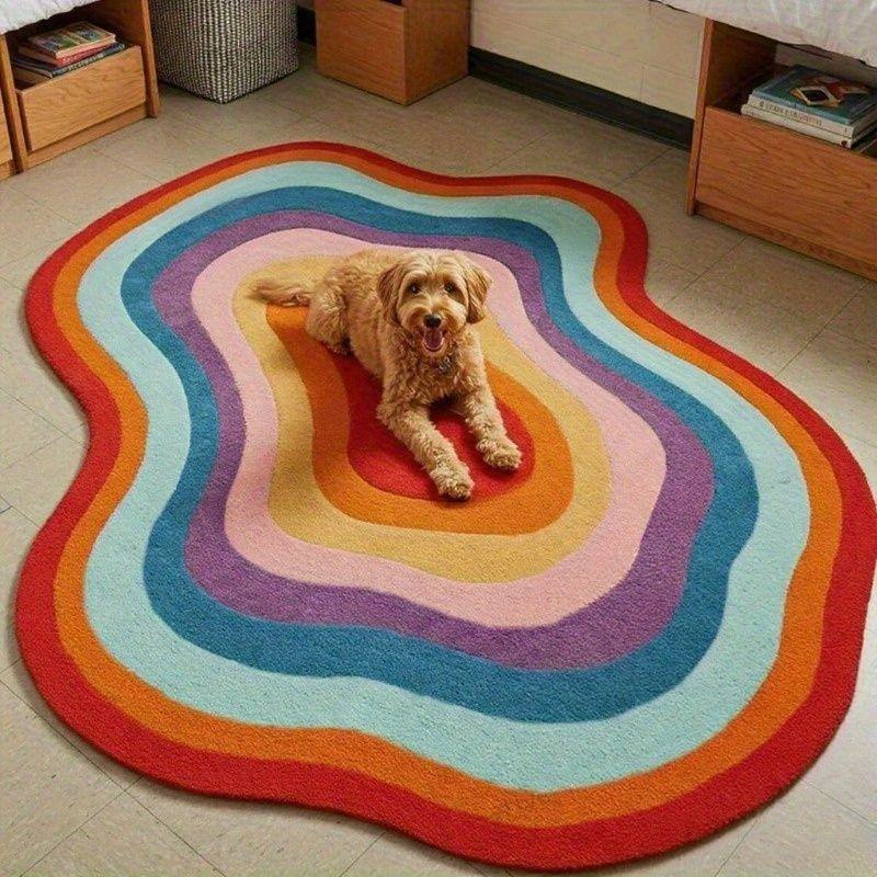 1pc Dopamine Rainbow Color Carpet Gradient Bedroom Decor Decorative Rug Irregular Shape Soft Area Rug Bedside Plush Carpet Luxury Ins Style Living Room Carpet Home Large Area Lounge Closet Carpet Washable Study Lounge Anti-slip Floor Mat