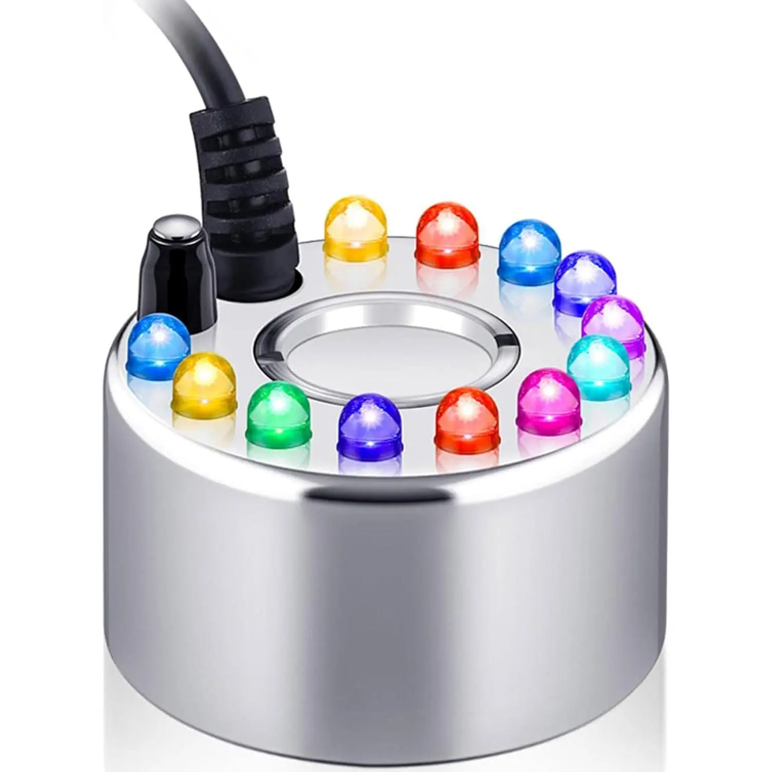 1 Piece Halloween Mist Maker Fogger Small Ultrasonic Fog Machine Fountain Mister Fogger Water Garden Pond Foggers Air Humidifier with 12 LED Light Flashes for Halloween (Silver)