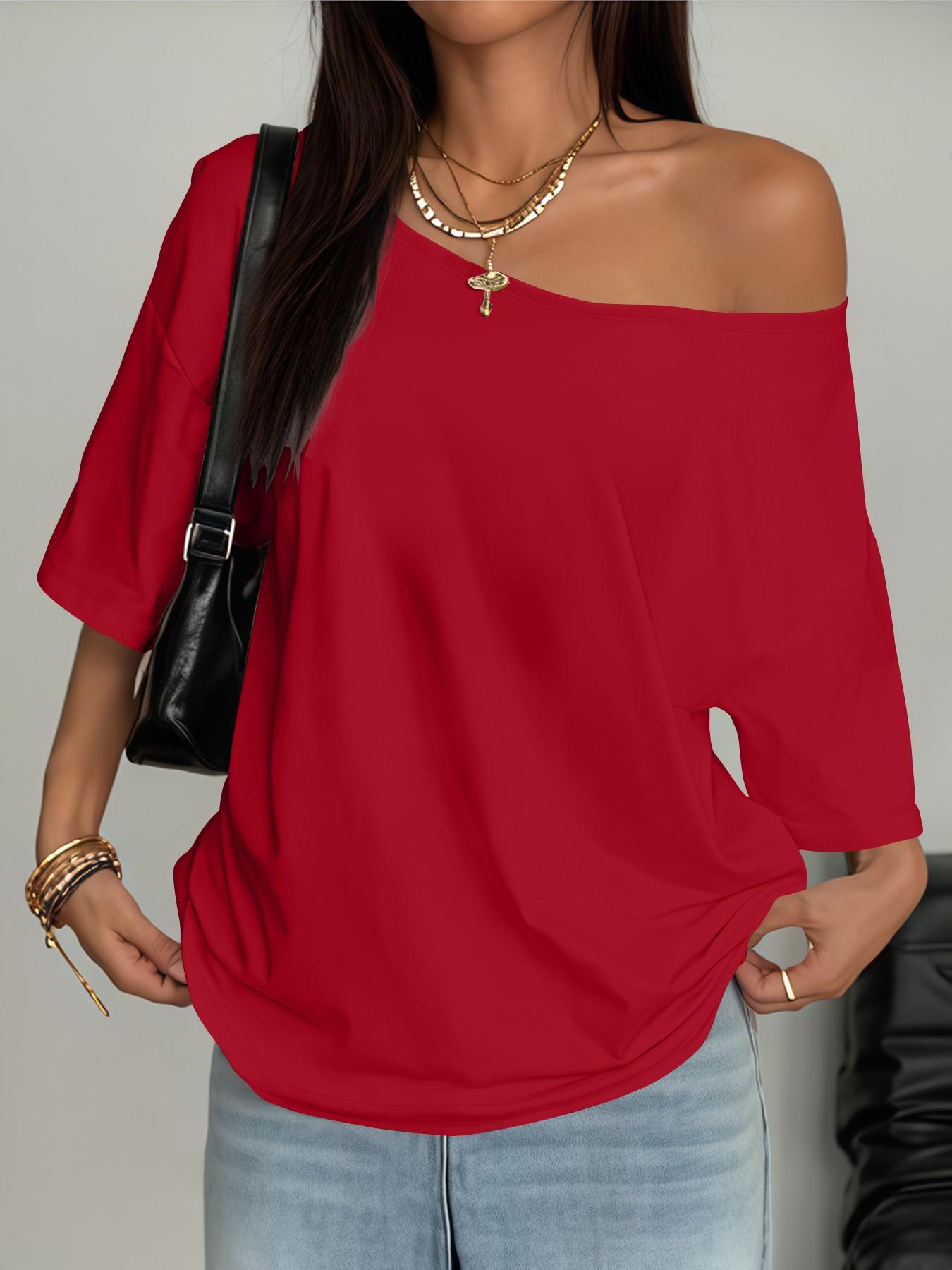 Plus Size Women's Asymmetrical Neckline Top, Trendy Fashion Short Sleeve Tee, Lightweight Daily Wear for Ladies
