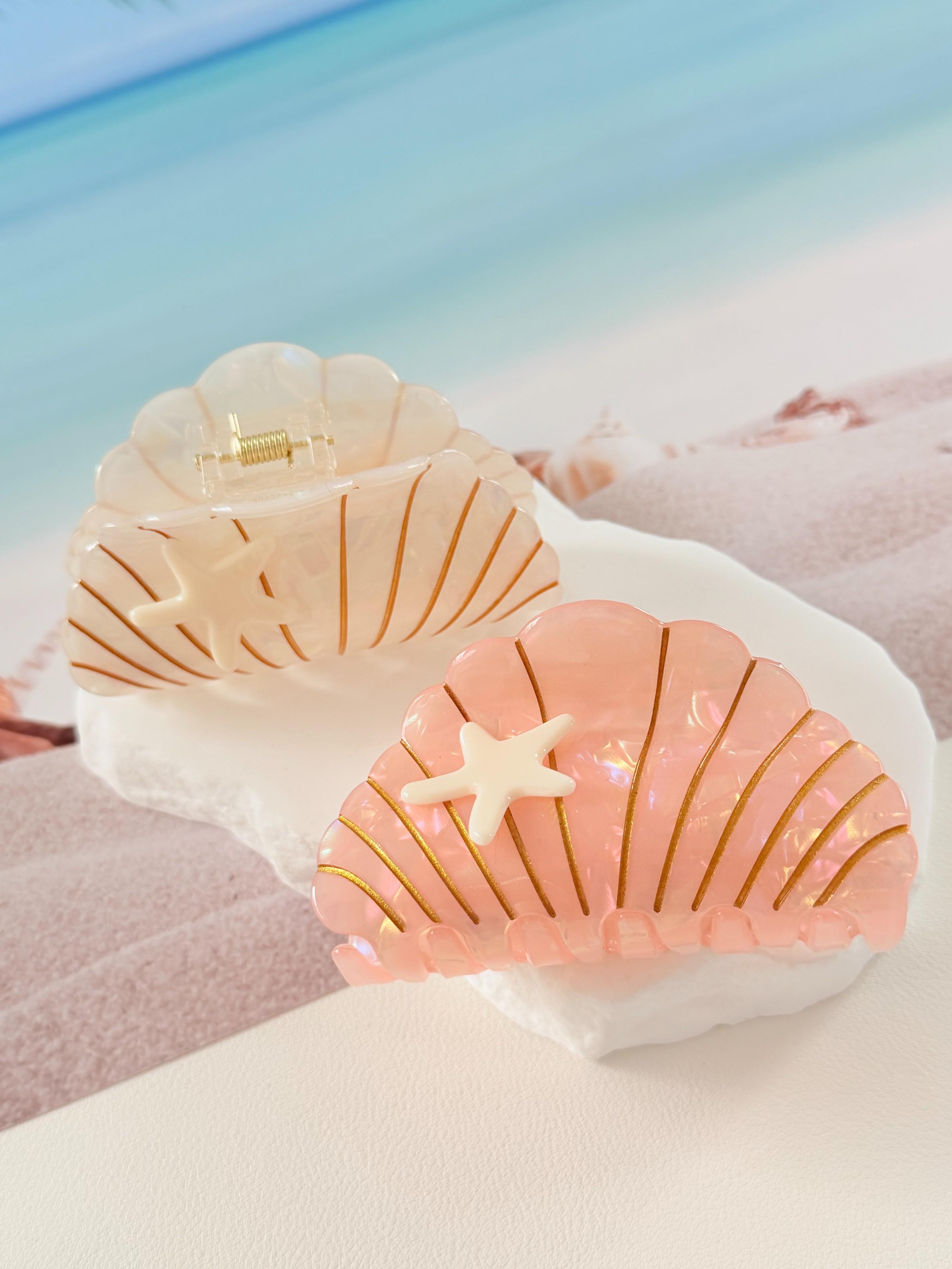 Women's Shell Starfish Hair Claw, Large High Grip Non-Damaging Hair Clip, Beach Vacation Daily Hairstyle Accessory, Summer Sand Style