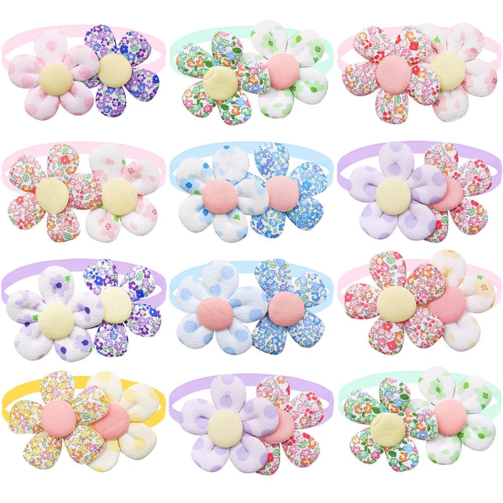 8pcs Dog Bowties Cute Flower For Pet Grooming Decoration Spring Summer Small Dog Cat Bow Tie Collar Adjustable Dogs Grooming