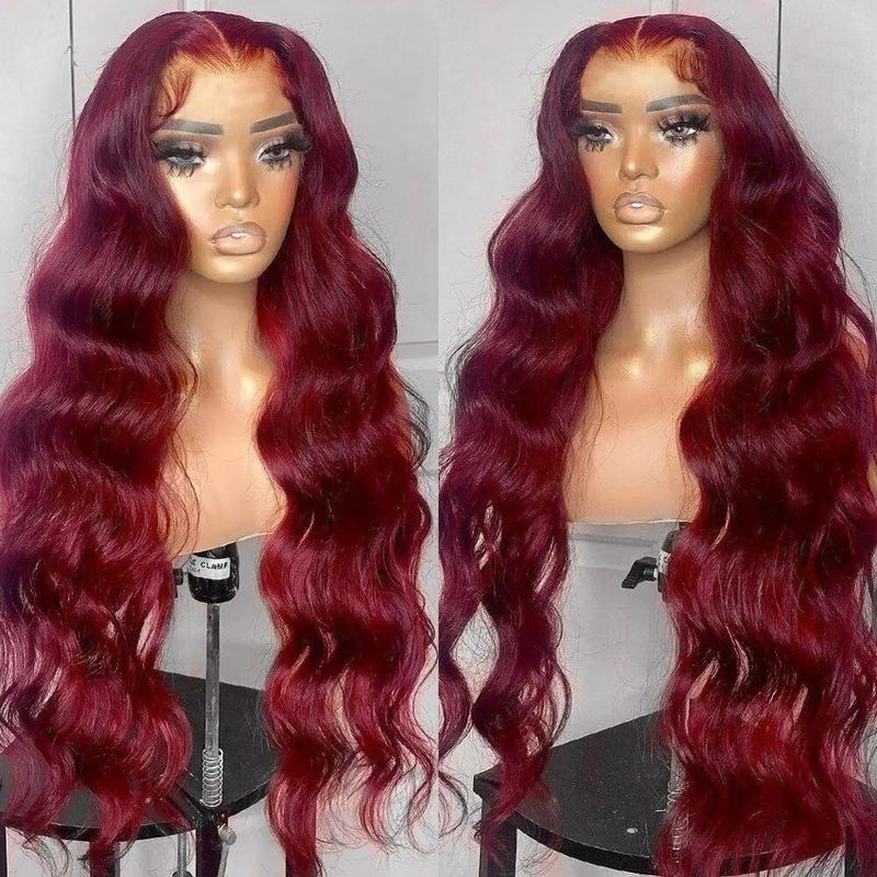 Bling Hair 7X5 Transparent Lace Closure Wig 99j Red Color Body Wave Lace Front Wig Real Hair 100% Real Hair Easy Wear To Go