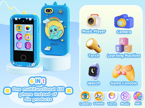 KOKODI Smartphone Toy for Kids, Birthday Gift Unicorn Toy, Touch Screen HD Dual Camera, Interactive phone toy, Travel Toy, Learning Educational Phone with 4GB SD Card, Birthday Gift