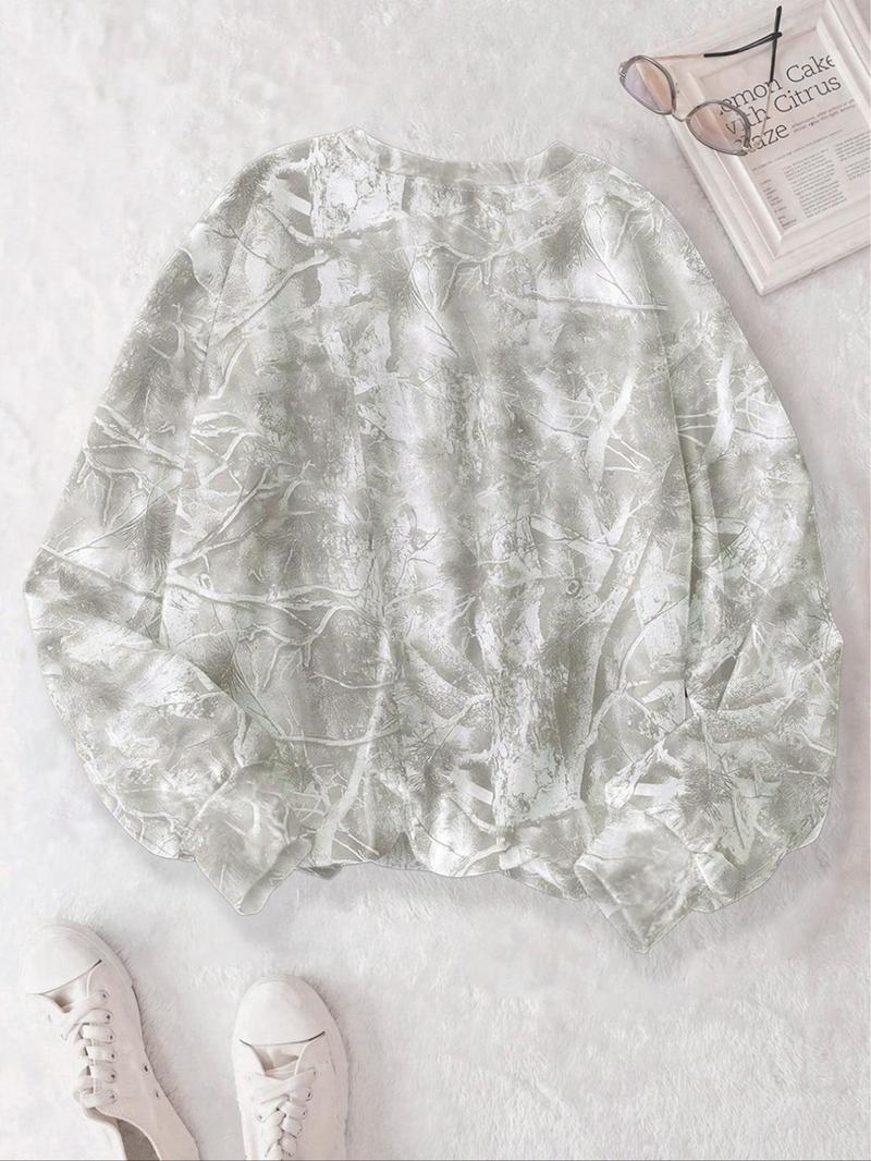 Unisex Casual Branch Print Long Sleeve Loose Fit Pullover Sweatshirt, Fall & Winter Street Style, Graduation & Back-To-School Wear