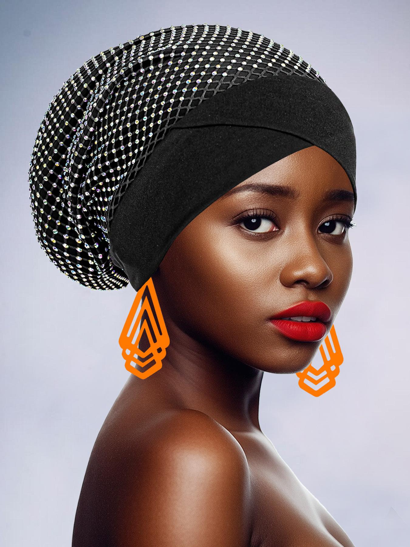 Women's Turban with Pure Color Design, Handmade Rhinestone Accessories, Dual-Layer Cut-Out, Perfect for Festive Occasions