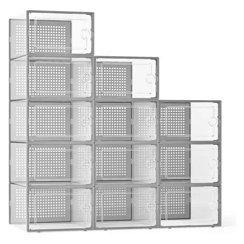 Shoe storage boxes, Shoe organizer, 6-piece sets, made of thick transparent material with lids, foldable and stackable containers allow for flexible arrangement, ideal for organizing sneakers and saving space in entryway