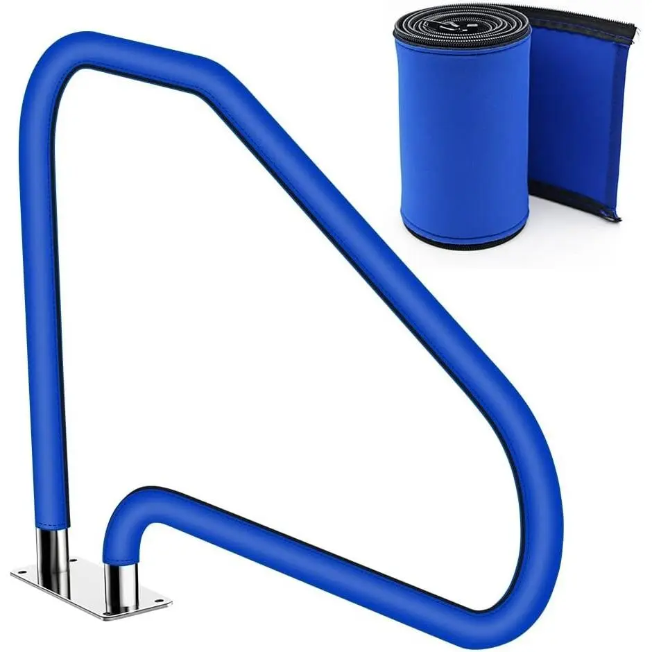 Pool Handrail Cover, Rail Grip for Swimming Pool Hand Railing Covers with Zipper, Slip Resistant Safety Grips Comfort Covering Sleeve for Inground Pool Ladder Handles Hand Railing Covers-6 Feet, Blue