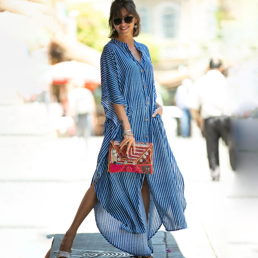 Bsubseach Women Ethnic Print Kaftan Beach Dress Plus Size Swimsuit Cover Up