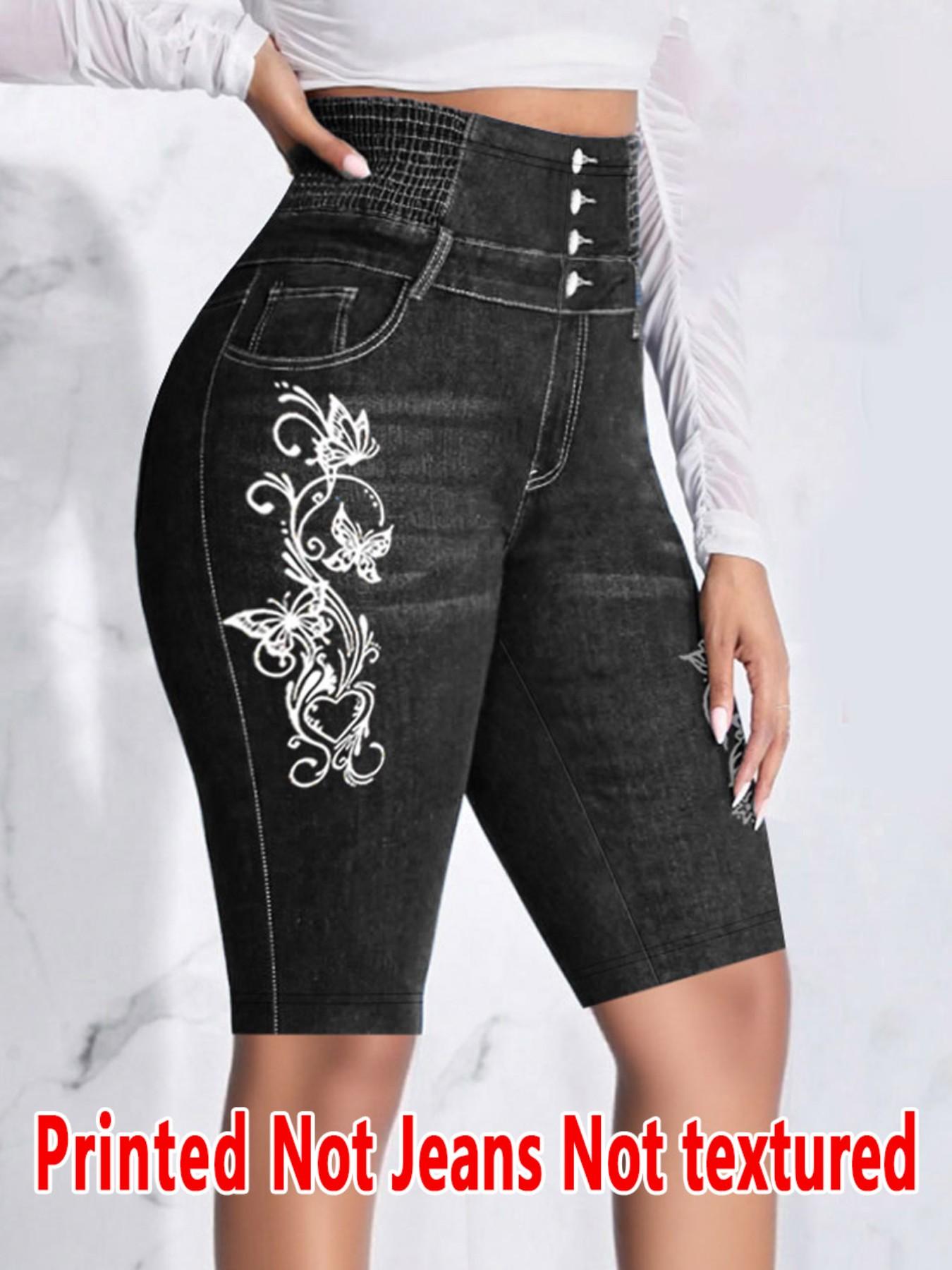 Women's Printed Skinny Pants Non-Denim Fabric, Faux Denim Bottoms, Five-Pocket Design, All Season Wear, Comfortable & Stylish