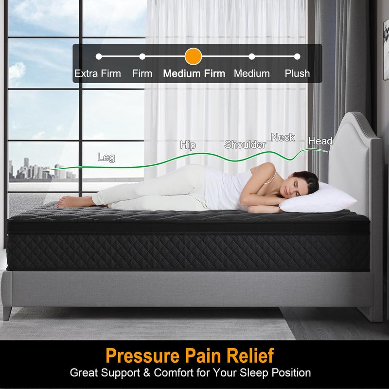 12/14 Inch Twin Full Queen King Size Mattress in a Box,Memory Foam Hybrid Mattress with Individual Pocket Spring for Motion Isolation & Silent Sleep&Lumbar Support & Pressure Relief,Medium Firm