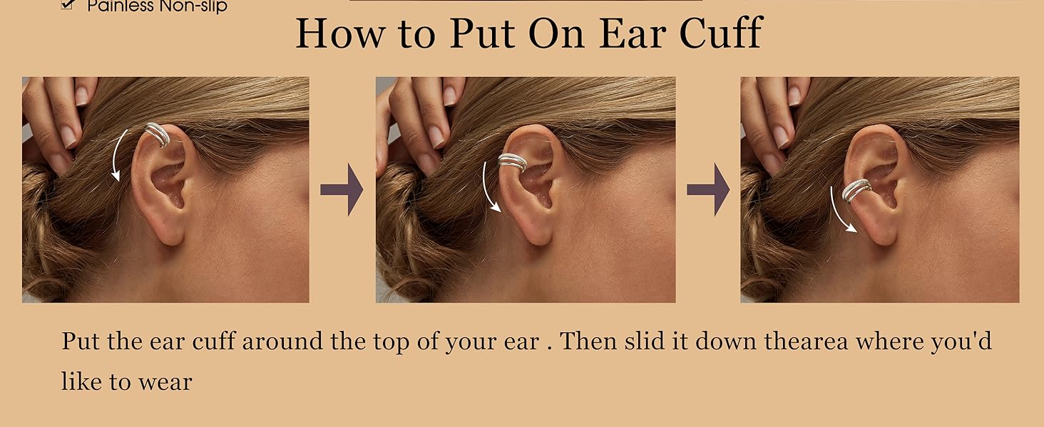 4Pcs S925 Sterling Silver Earring Cuffs for Women, Ear Cuff Set Helix Cartilage Clip on Earrings Non Piercing Earrings for Girls, Adjustable Rose Gold Ear Cuffs Earring Stack