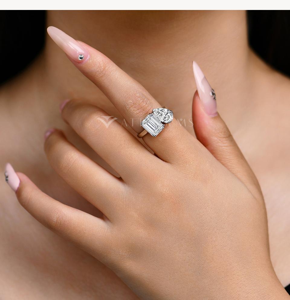 Gorgeous 4CT Octagon Cut 3CT Pear Shape Synthetic Moissanite Ring for Women Engagement  Wedding  Anniversary  Jewelry R208