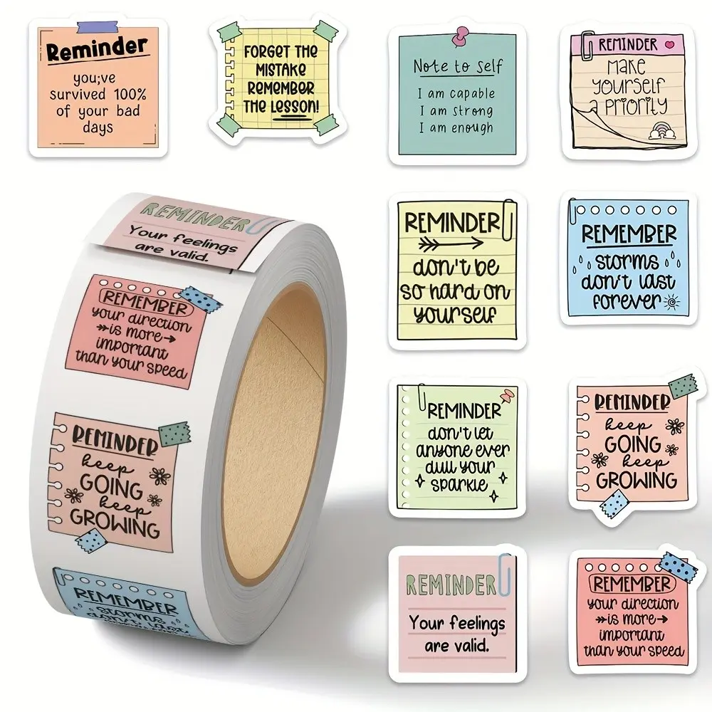1 Roll/500 Sheets Reminder Sticky Notes, Laptop Notebook Envelope Water Cup Seal Stickers, Decorative Stickers for Notebooks and More, Office Supplies
