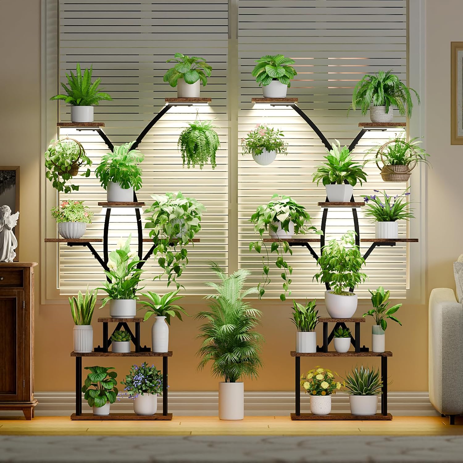 Tall Plant Stand Indoor with Grow Lights, 64" 8 Tiered Meta Plant Shelf, Large Corner Shelves Display Rack Flower Stand Holder for Living room, Patio