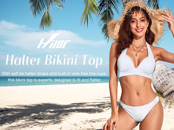Hilor Women's Push Up Bikini Top Sexy Triangle Top Swimsuit Halter Bathing Suit Swim Tops