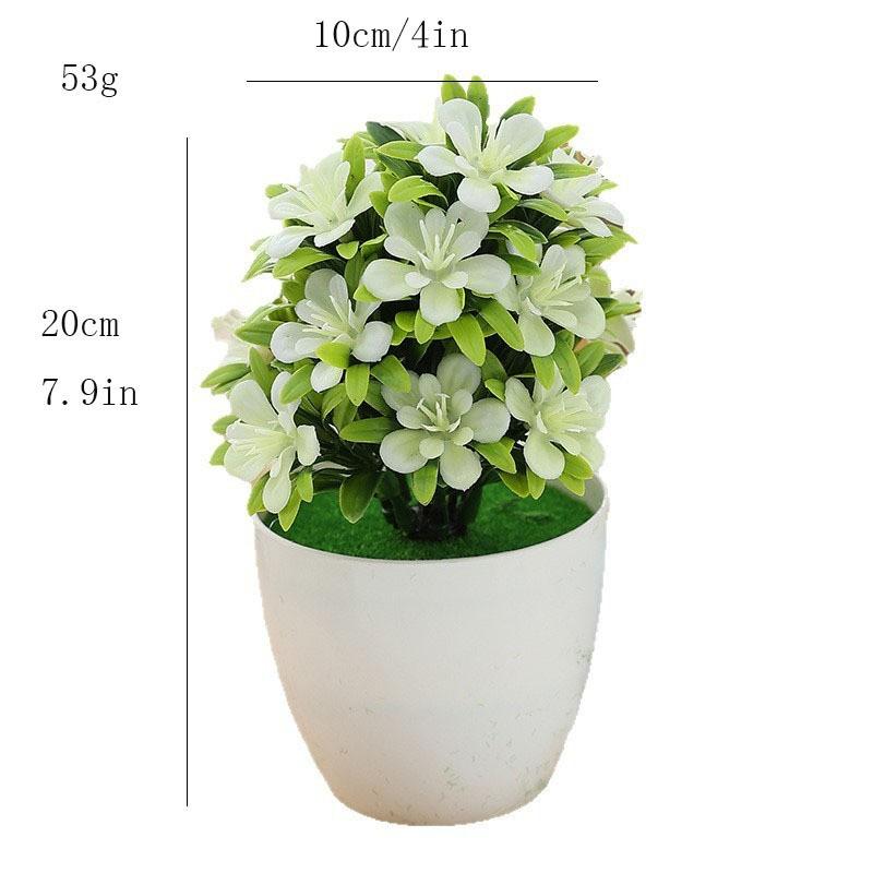 Decorative Ornament Artificial Flower Potted Plant Indoor Home Table Decor, Five-Leaf Plum Blossom Plastic Flower Plant