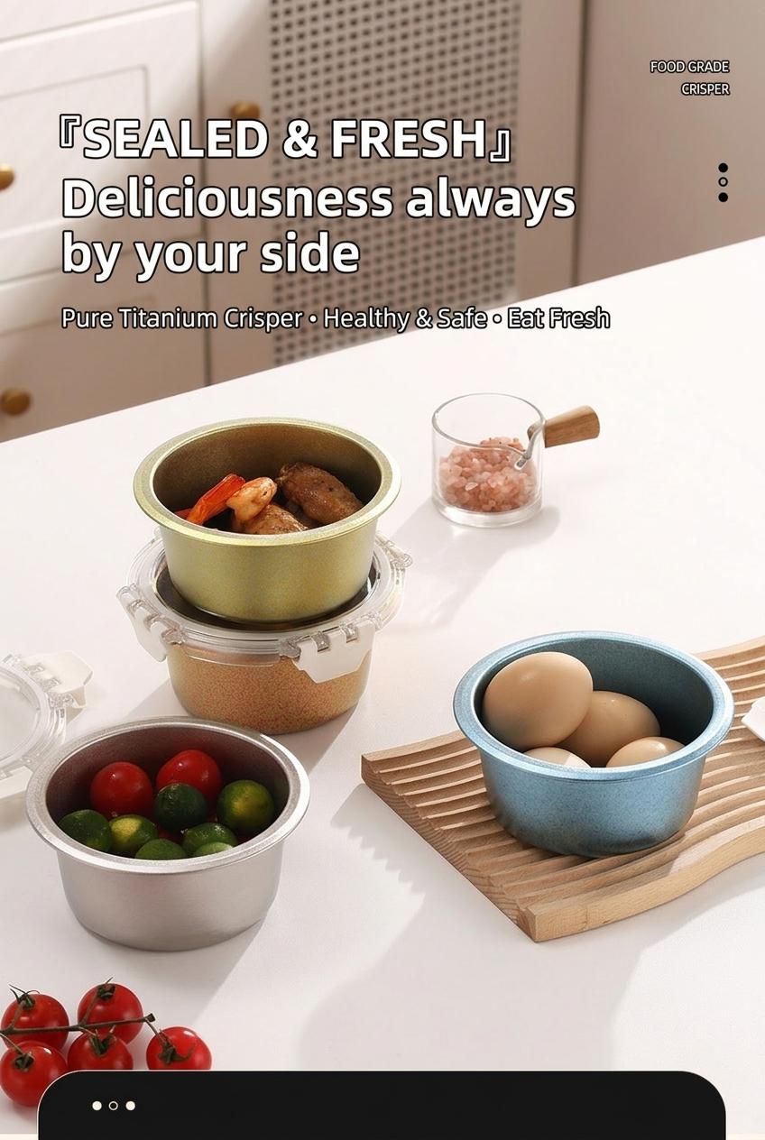 Food Grade Titanium Lunch Box, Round Meal Container with Lid, Leak-Proof Small Capacity, Home Refrigerator Storage, Kitchen Organizer
