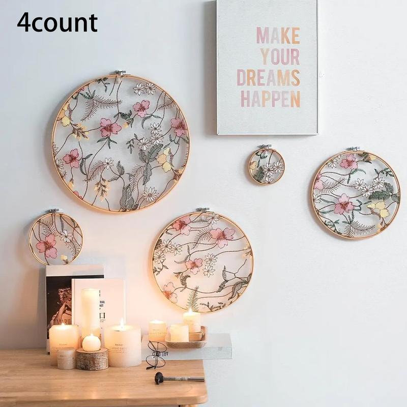4pcs/set Wooden Embroidery Round Wall Decor, Flower Pattern Hanging Decor For Home Living Room Bedroom Wall Hanging Design