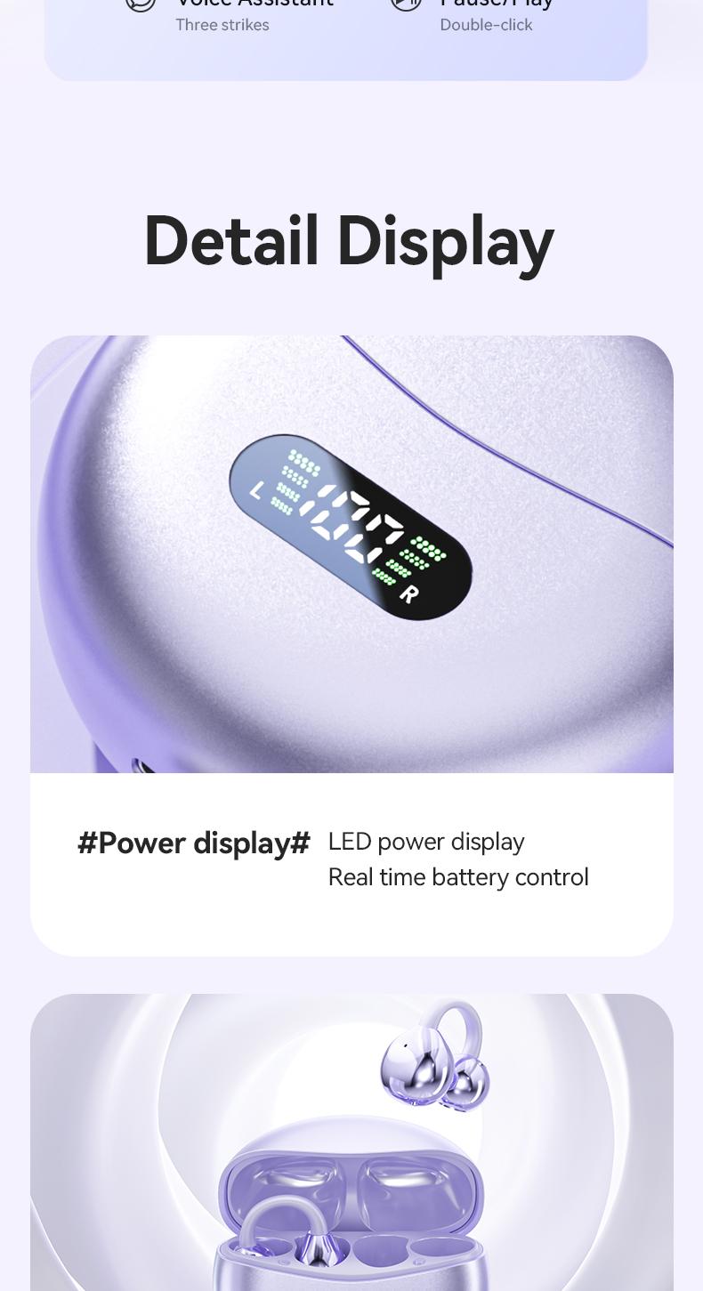 Clip-On Wireless Earbuds, Bluetooth-compatible 5.4 Stable Connection, Clear Hi-Fi Sound, Sweat-Resistant Design, Compatible with Android & iOS