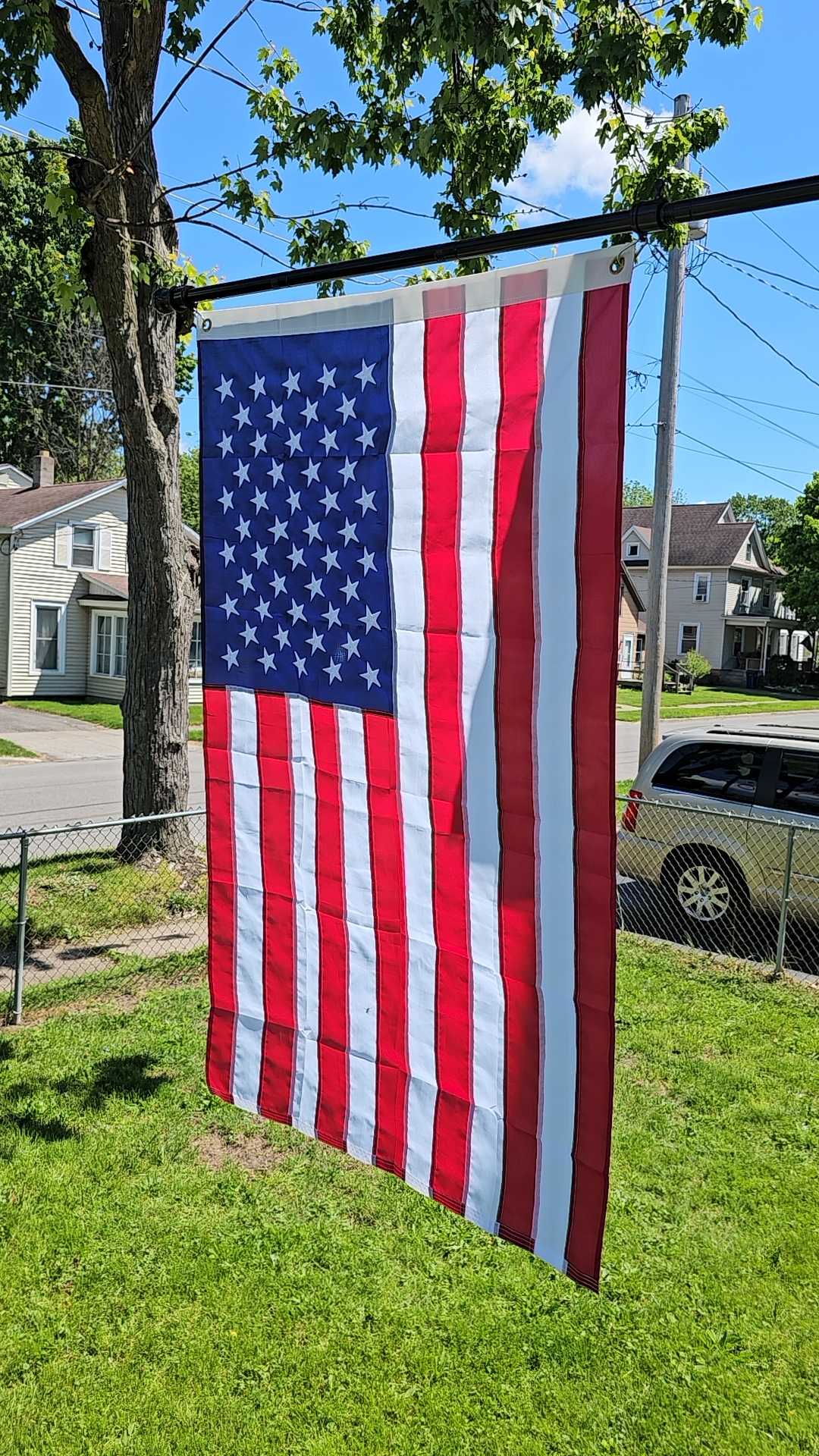 Barcetine American Flag Pole Set with Embroidered US Banner Kit - Heavy Duty Anti-Tangle Aluminum Alloy Sectional Flagpole, Weather Resistant Flag, Stainless Steel Mounting Bracket for Outdoor House Porch Decor
