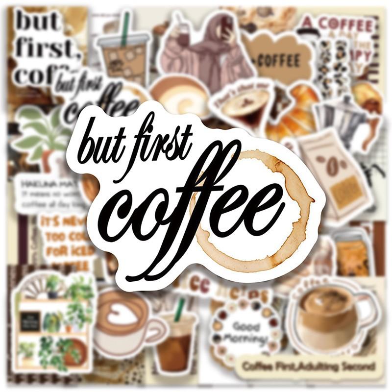 50pcs Summer Coffee Retro Stickers, Vintage Design for Coffee Cups & Notebooks, Relaxing Coffee Break Essentials, Summer Vibes, Hot Selling Coffee Lovers Accessories