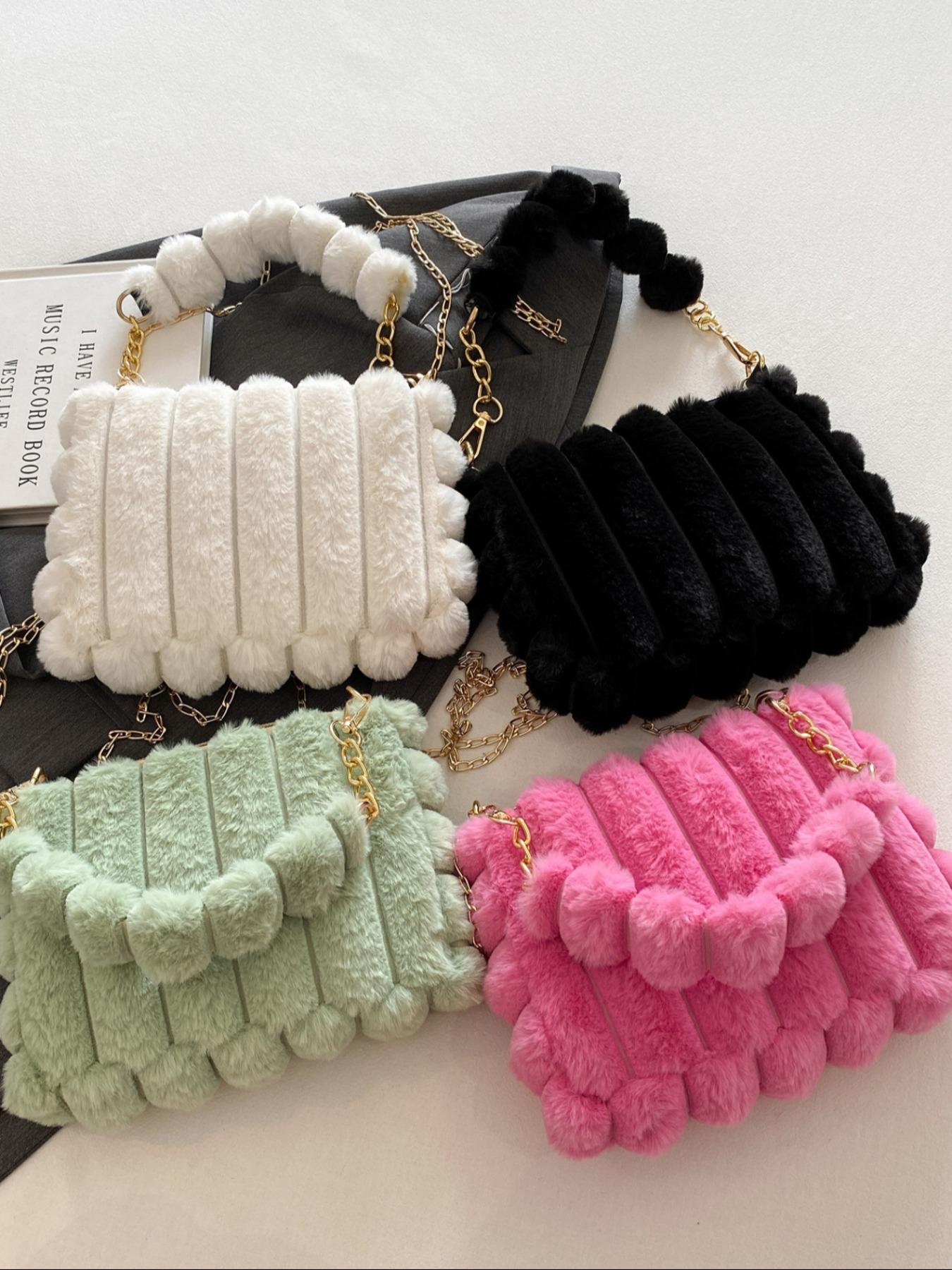 Soft Plush Detail Handbag, Cute Design Crossbody Bag for Girls & Women, Fluffy Handbag, Perfect for Fall Winter Season, Ideal Gift Choice