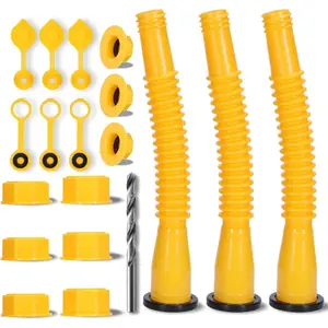 Upgraded Gas Can Spout Replacement, 3-Pack Gas Can Nozzle Leak-Proof Design, with Flexible 8.1-inch Long Spouts Easy Pour,  Can Vent Caps, Drill Bit, Fit for  1/2/5/10 Gal Plastic Gas Cans
