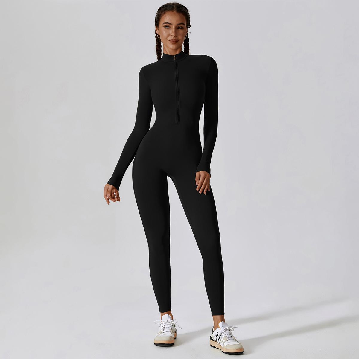 MASKERT Women's Long Sleeved Tummy Control Jumpsuit Comfortable Skin Friendly Stretchable Activewear for Workout Gym SpringStatements