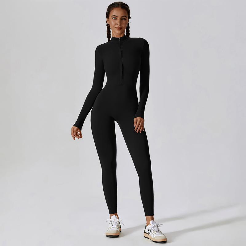 MASKERT Women's Long Sleeved Tummy Control Jumpsuit Comfortable Skin Friendly Stretchable Activewear for Workout Gym