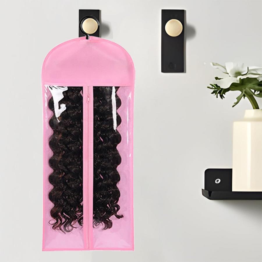 Wig Storage Bag with Hook, 3/5pcs Transparent Dustproof Wig Storage Bag for Hair Weft & Hair Weave Extensions, Hair Extension Holder, Wig Tool, Wigs Accessories for Salon & Home Wig Mannequin Use, Hair Weft Extensions