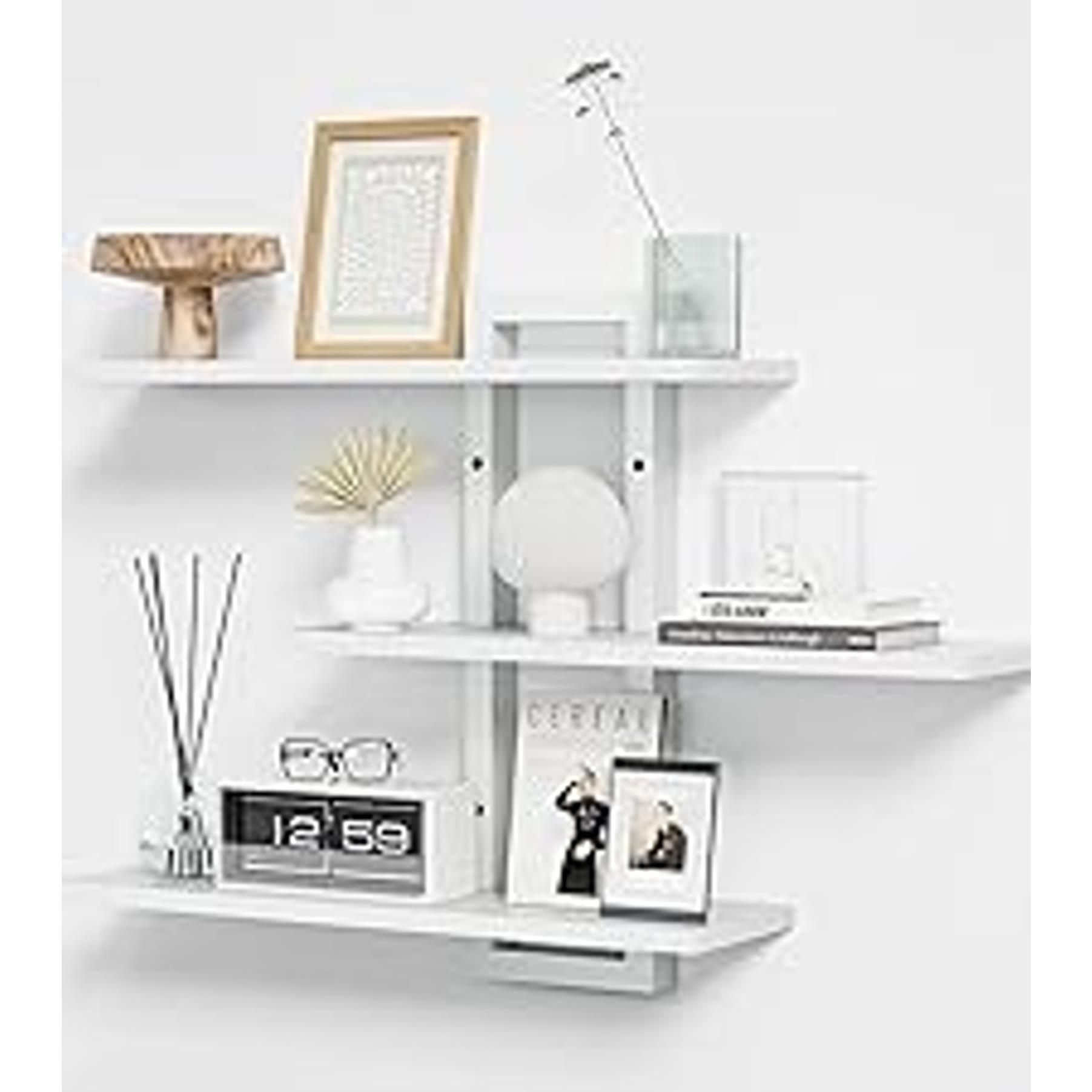 Rustic Brown and Black Wooden Floating Wall Shelves Set - 3-Tier Hanging Storage Racks for Bathroom, Bedroom, Easy Installation, Home Organizer Decor, Rustic Look