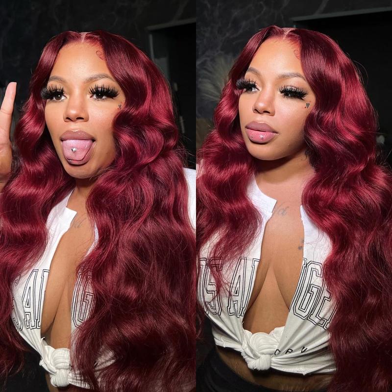 Bling Hair 99J Burgundy Body Wave Lace Front Wigs Human Hair 13x4 Transparent Lace Frontal Wigs Glueless Red Color Wigs Human Hair Pre Plucked 28 Inch