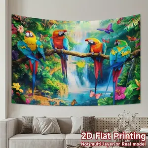 Tropical Parrot Jungle Backdrop Exotic Floral Theme Tapestry Wall Hanging Photography Background for Summer Party Luau Event Home Decor Supplies