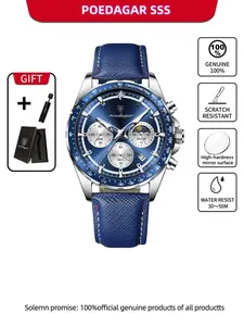 Poedagar Fashion Luxury Men's Watch Fashionable Waterproof Watch Waterproof Timing Watch Date Week Casual Men's Leather Quartz Watch Men's Watch Suitable for Daily Wear, Preferred Gift, Modern Waterproof Watch Fashionable Watches