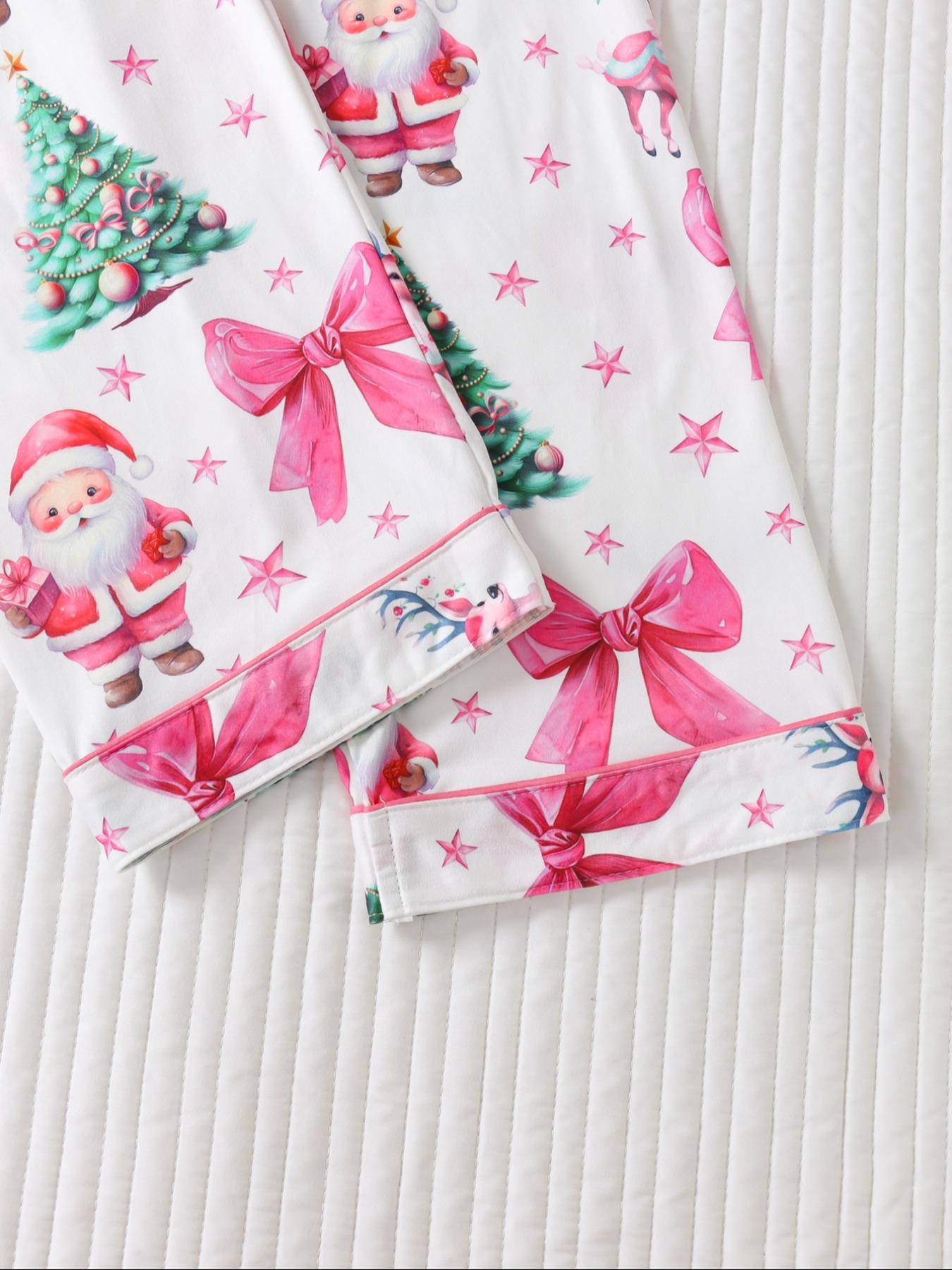 Two-piece Set Women's Christmas Print Button Front Pocket Shirt & Elastic Waist Pants Pyjama, Casual Comfy Long Sleeve Collared Top & Trousers Pajama Set, Women's Sleepwear for Spring & Fall