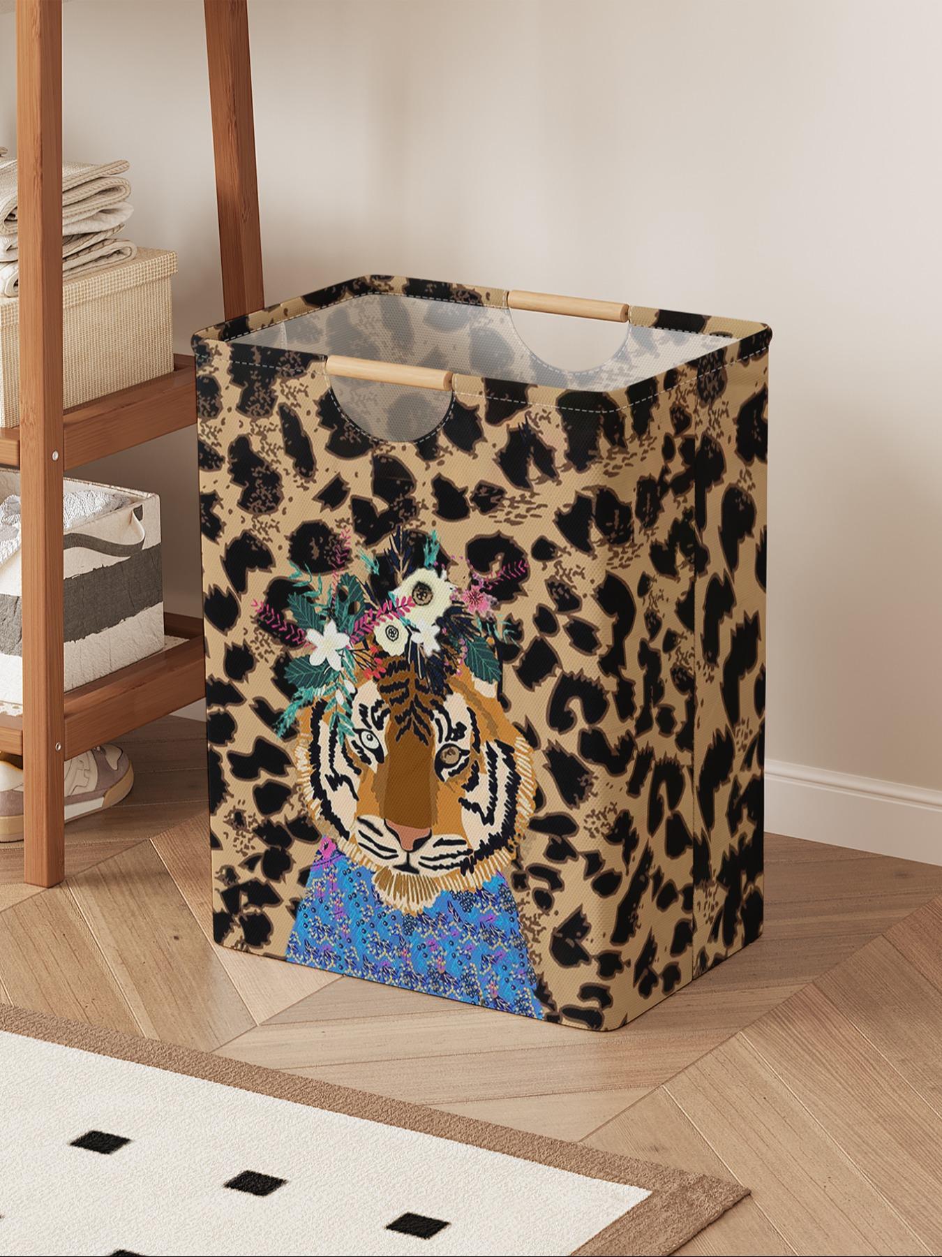 Tiger Pattern Open Storage Box, Foldable Laundry Basket with Handle, Random Print, Casual Home Bathroom Organizer
