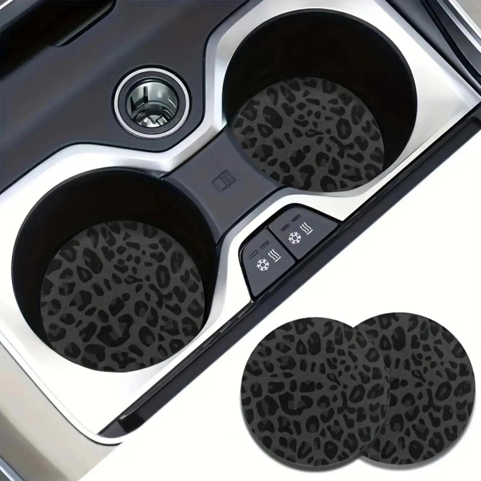 Summer Black Gray Leopard Print Car Coasters, 2PCS Non-Slip Cup Holder Inserts, Y2K Style Car Interior Accessories,back to school,back to school haul