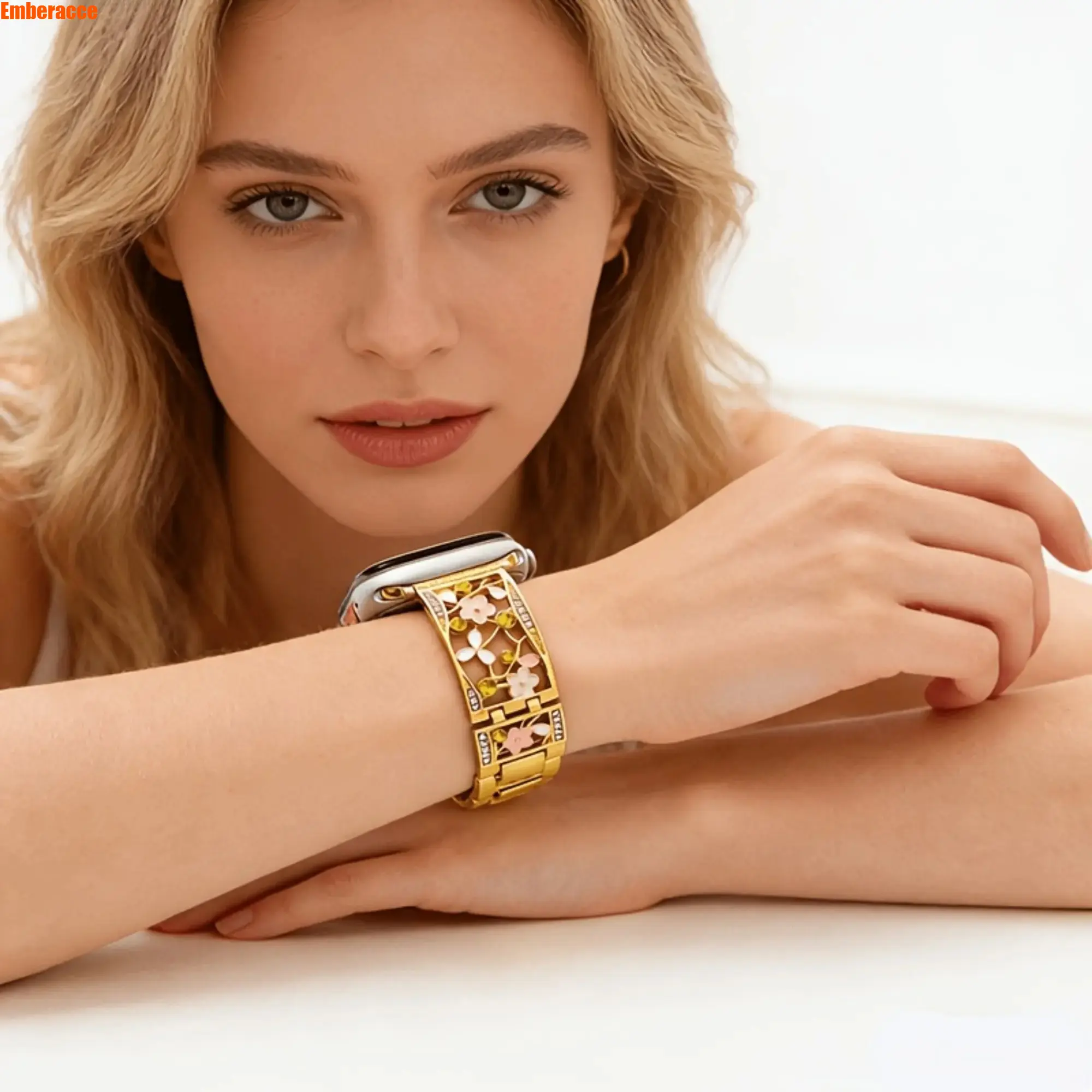 Women Metal Watch Band, Floral Hollow Out Flower Design Replacement Strap, Elegant Jewelry Style Wristband with Adjustable Stainless Steel Strap, Compatible with 38mm 40mm 41mm 42mm 44mm 45mm 49mm Smart Watches, Daily Wear Fashion Accessory
