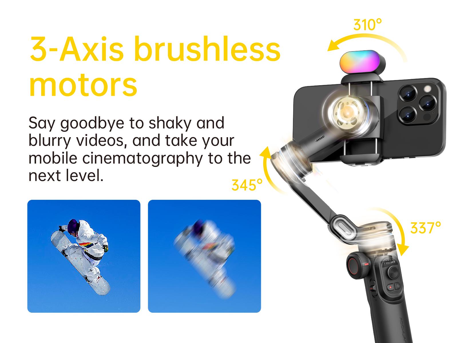 AOCHUAN 3-Axis Gimbal Stabilizer for Smartphone, Gimbal w/RGB Magnetic Fill Light Upgraded Face Tracking Focus Wheel Foldable iPhone Gimbal for iPhone/Android Phone gimbal Vlog RecordingCamera Clip Camera Accessories Smart XE-2