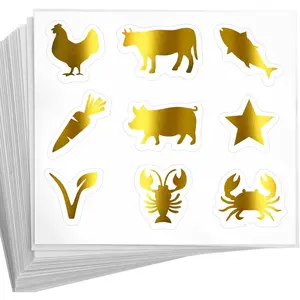 50 Sheets（450 pcs） Meal Choice Stickers,Meal Selection Stickers for Wedding Place Cards, Chicken/Beef/Fish/Etc. (Gold)