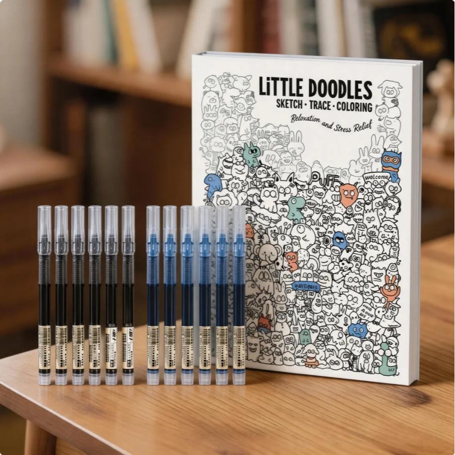 3-in-1 Activity Drawing Book + 12 Pack Quick Dry Pens | Sketch + Trace + Color on A4 Dense Doodle Pad | Kills Boredom Instantly