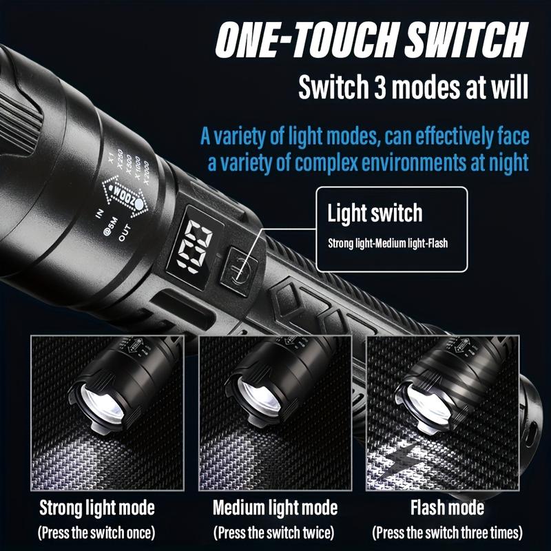 2 Counts Rechargeable LED Flashlights, Portable Zoomable High-Lumen Flashlights with Battery Indicator, Three Lighting Modes for Outdoor, Camping, Work and Emergency Lighting