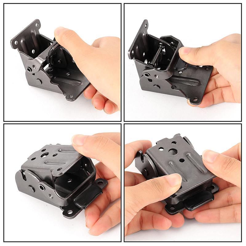 8 Pack Foldable Self Lock Hinges with Mounting Screws, Rigid Folding Brackets Table Leg Support Bracket for Folding Table Leg Bed Feet, Folding Shelf Brackets, Folding Table Bracket, Black, Stainless Steel Bracket