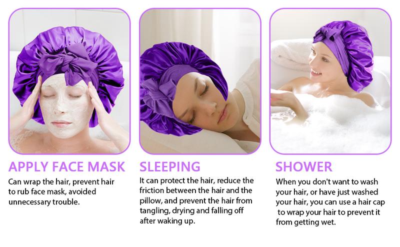 Silk Satin Bonnet for Women Sleeping Cap Double Layer Hair Bonnet with Adjustable Tie Band for Natural Curly Hair Pink Haircare Elastic