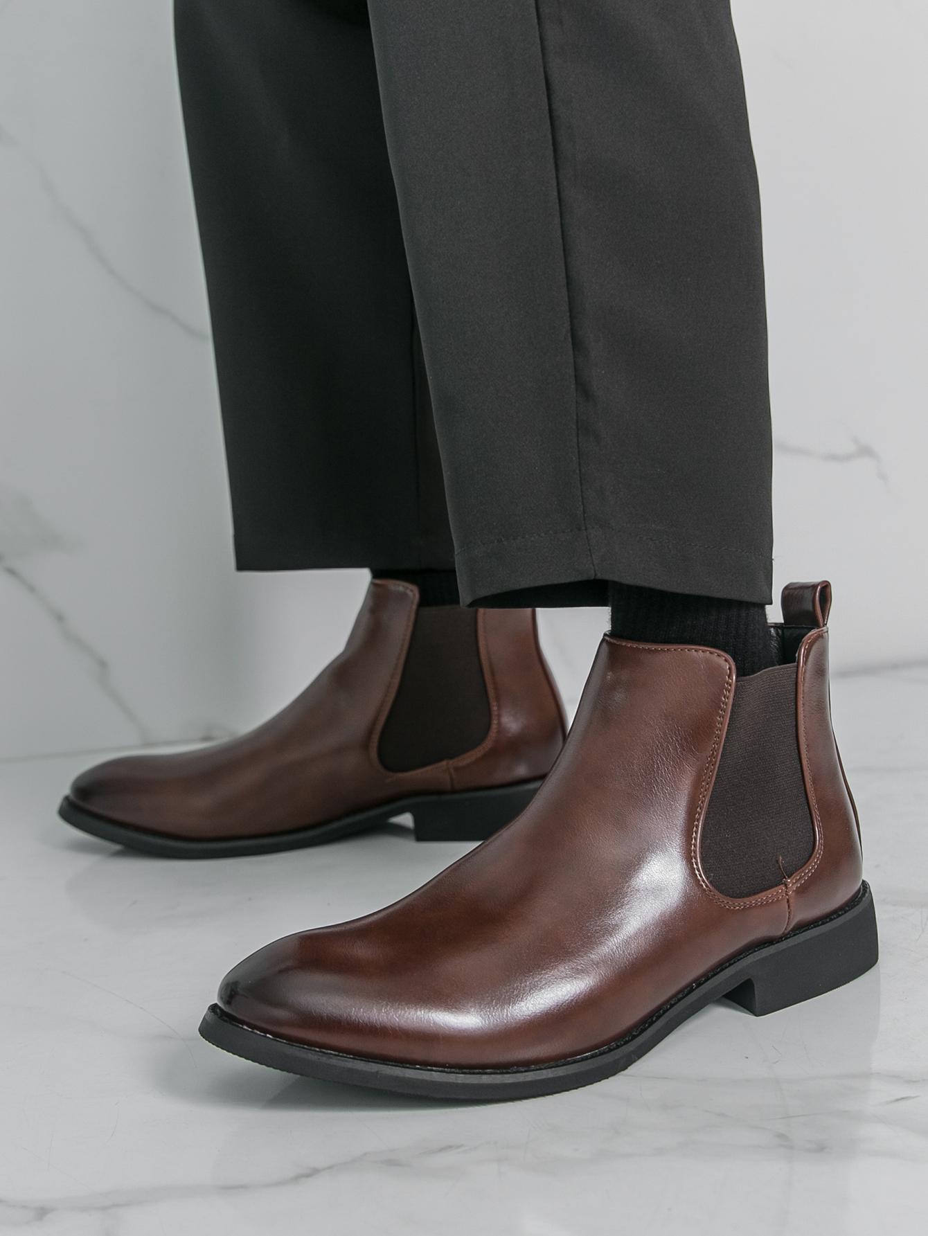 Trend Gloss Black Slip-On Chelsea Boots Dual Elastic Panels Pull Tab At Heel Block Heel Stitched Sole Daily Business Wedding Ankle Boots Walking Shoes