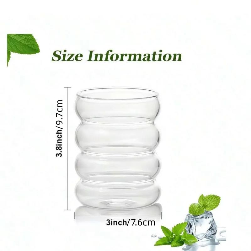9 Piece Premium Clear Wavy Ripple Glass Tumbler Set Heat Safe Borosilicate Glasses Matching Glass Straw And Cleaning Brush, Drinkware