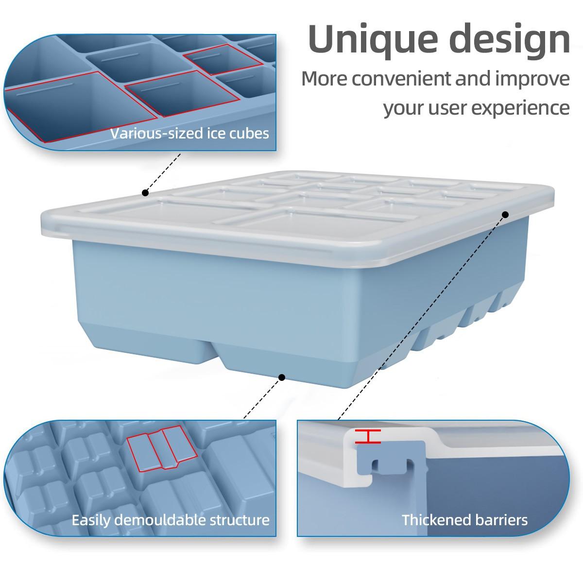 13-Compartment Ice Cube Tray with Lid, Silicone Mold, Reusable Freezer Box, Easy Release, DIY Whiskey Drink Ice Cubes