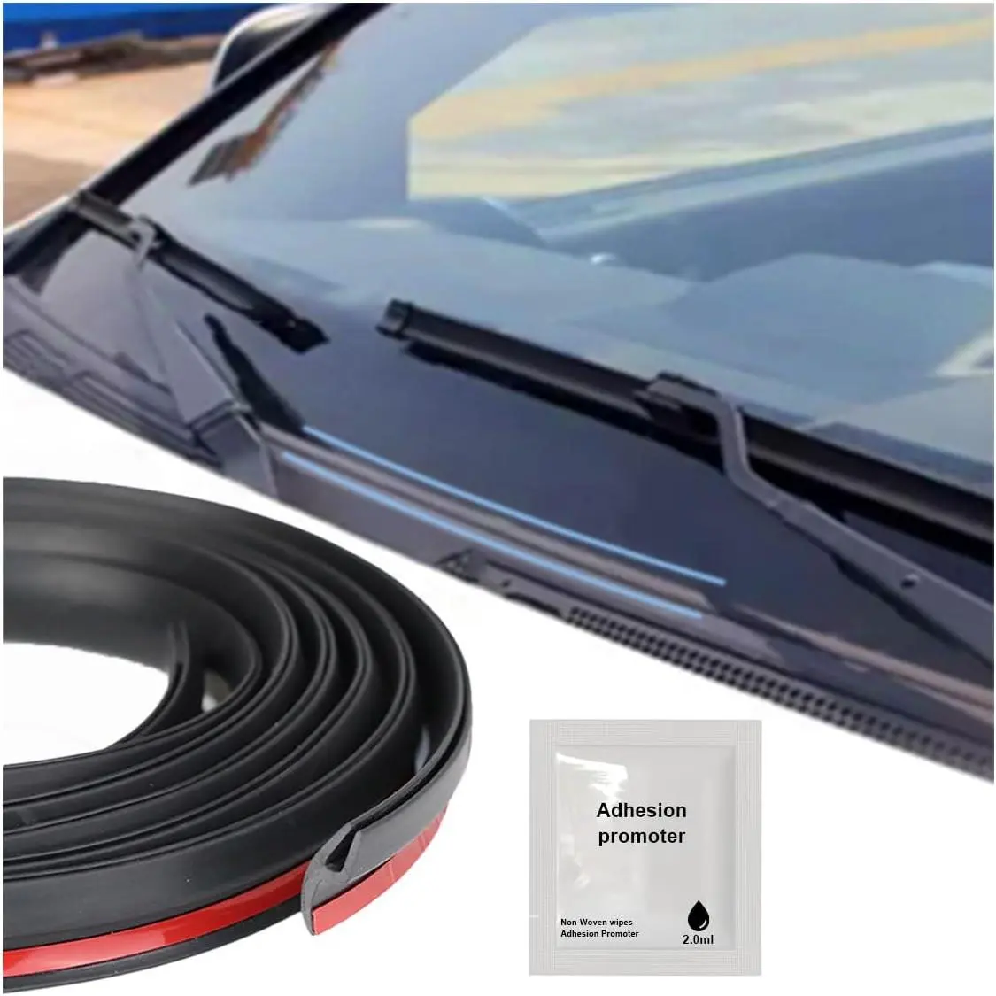 Front Windshield Rubber Seal Strip, 1.7M/5.6FT  Weather Stripping Seal Strip  and Soundproof Cuttable Windshield Window Door Seal Strip for //SUVs (5.6FT)
